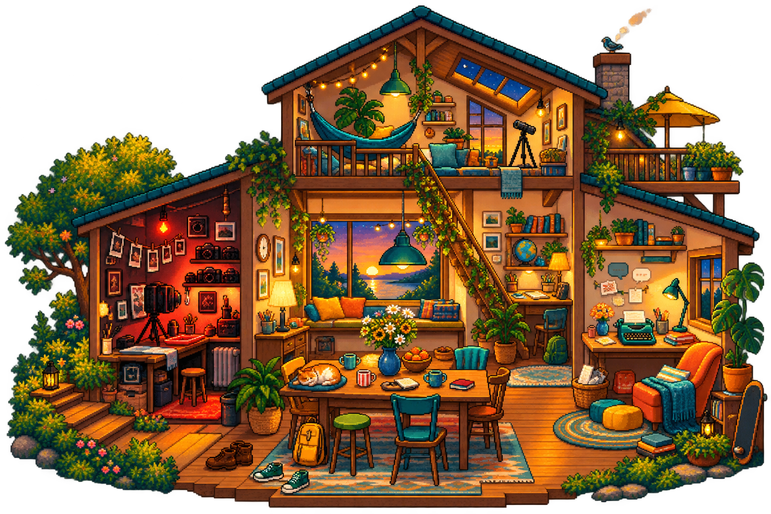 La maison NouZ en pixel art : photographie, apprentissage et communication réunis autour de la table familiale